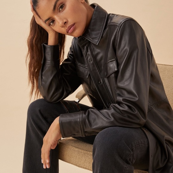 Reformation Veda Leather Shirt Jacket - Picture 2 of 8